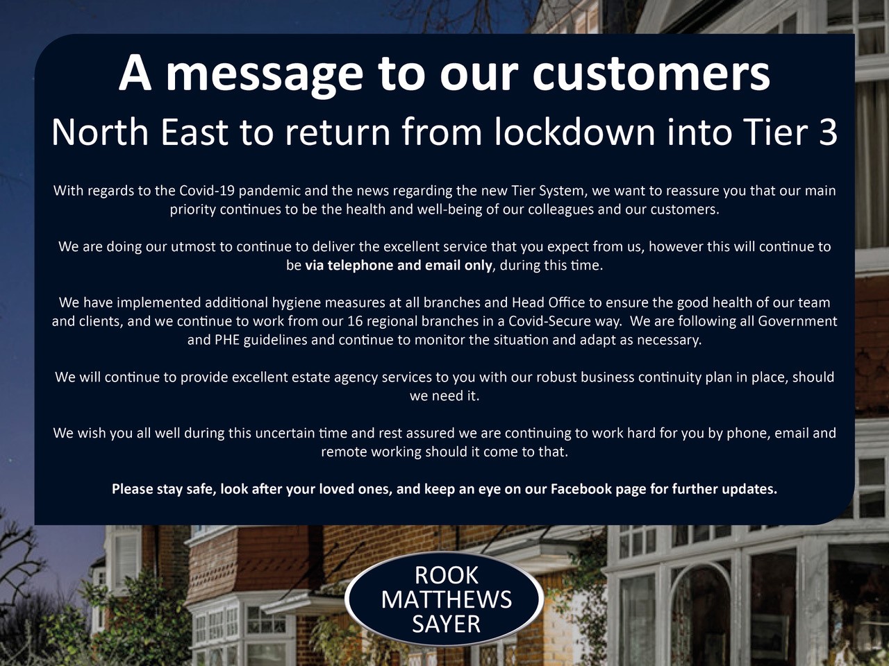 A message to our customers